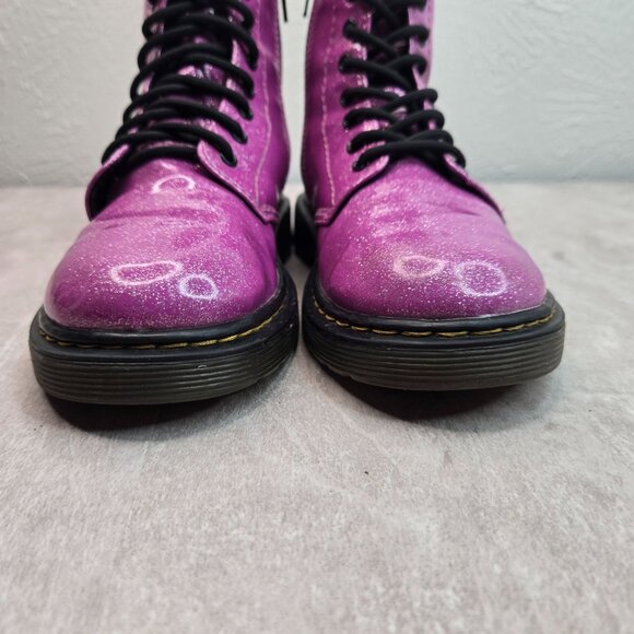 Dr. Martens Platform Combat Boots Little Girl Sz 2 Purple Glitter Lace Up Bootie - Picture 4 of 11